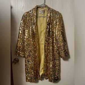 Donna Salyers' Fabulous-Furs Gold Silver Sequin Open-front Party Jacket Size M